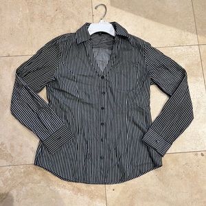 Express long sleeve button down collared shirt. Medium dark gray with pinstripes
